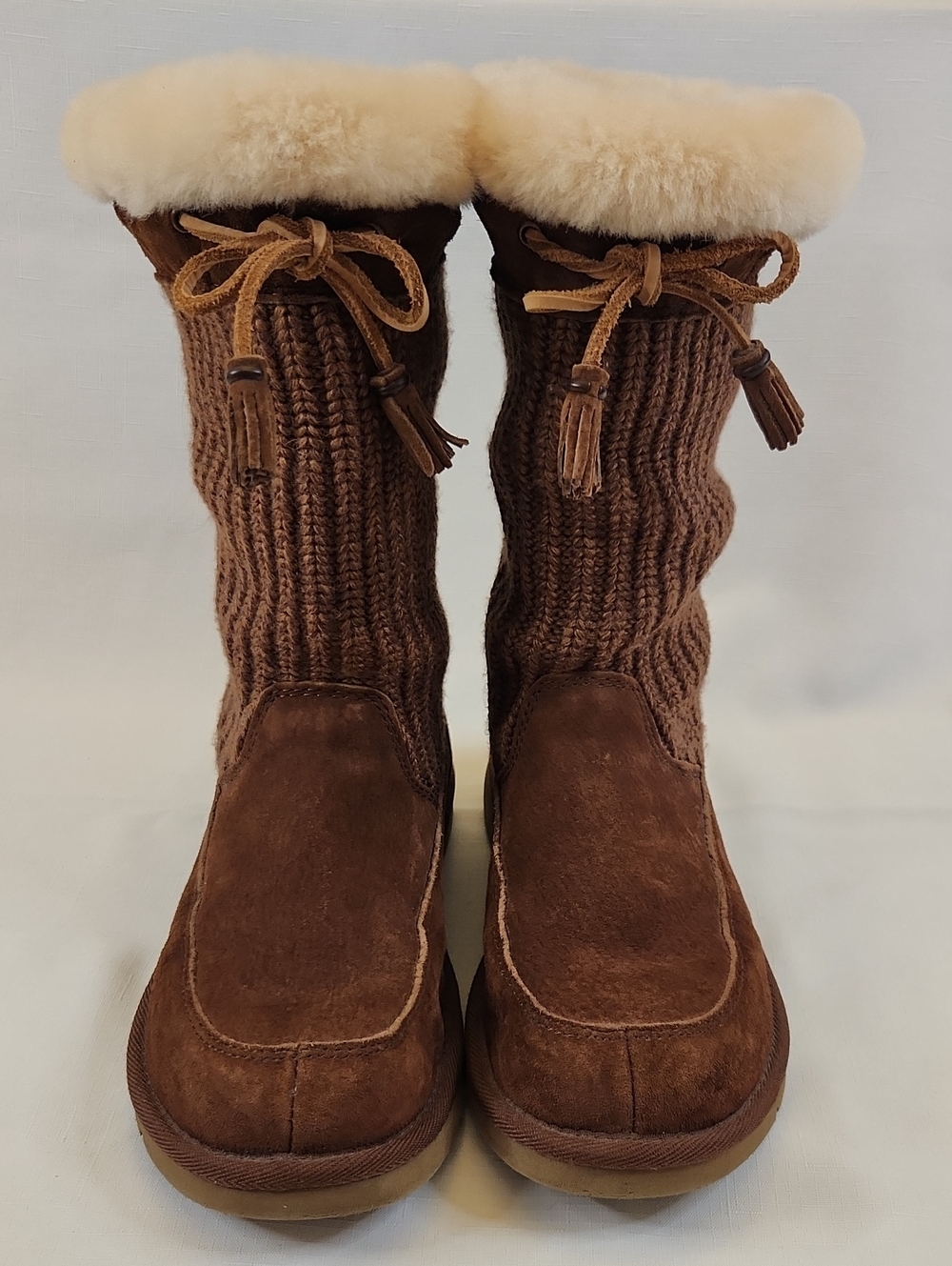 Ugg Women’s Brown Knit Shearling-Trim Winter Boots